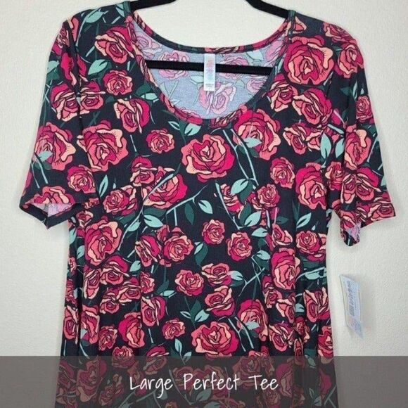 LuLaRoe Perfect T Large Black Roses NEW - Picture 1 of 1